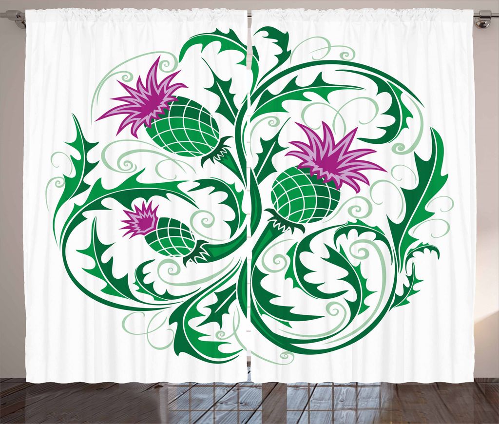 ABAKUHAUS Distel Rustikaler Gardine, Keltische Art Ornament, Schlafzimmer Kräuselband Vorhang mit Schlaufen und Haken, 280 x 245 cm, Mehrfarbig