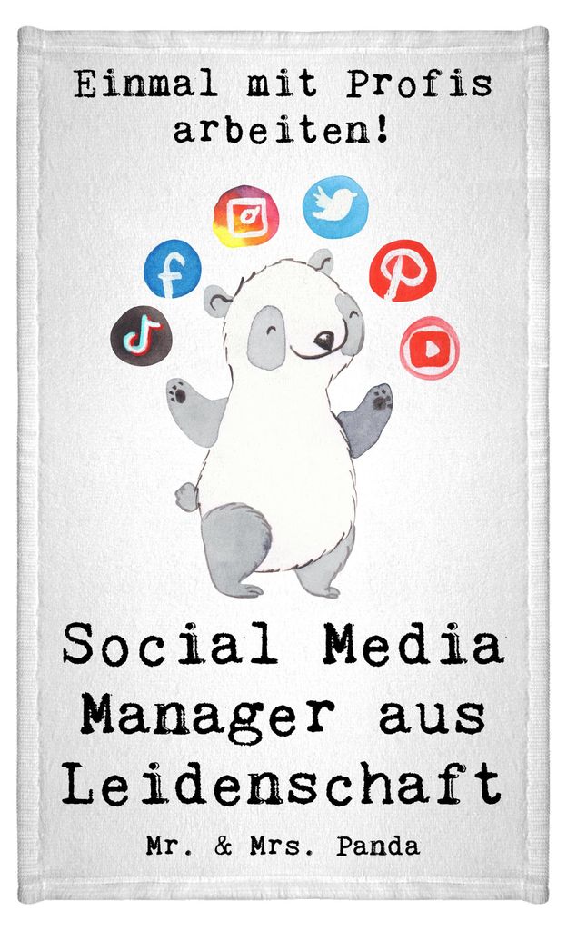 Mr. & Mrs. Panda Handtuch Social Media Manager Leidenschaft - Weiß - Geschenk, Gästetuch, Klein, Mini-Handtuch, badezimmer, Gäste-WC