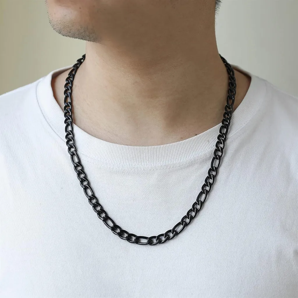 Collana Figaro da uomo in acciaio inossidabile argentato con catena a cordoncino 5 mm 45-90 cm - 14