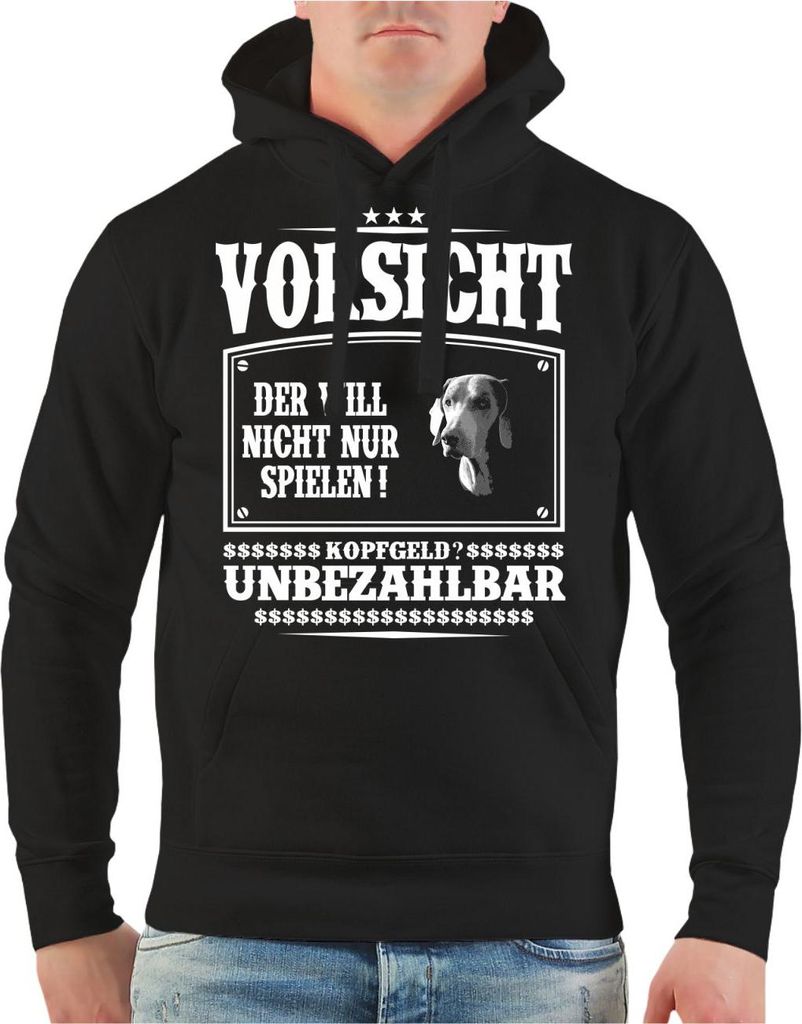 Herren Kapuzenpullover Weimaraner VORSICHT der will nicht nur spielen