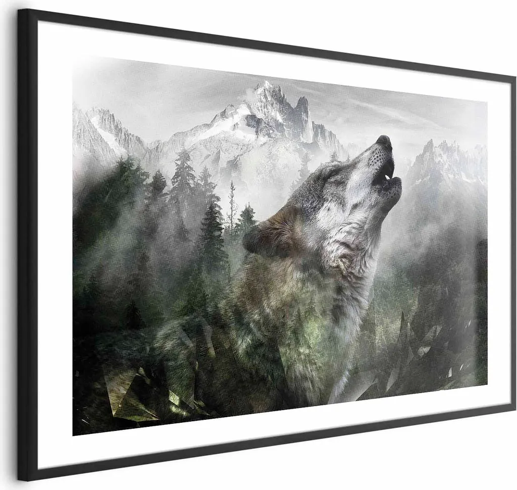 Quadro Moderno Lupo 60x40 - Cornice Nera Elegante con Bordo Bianco