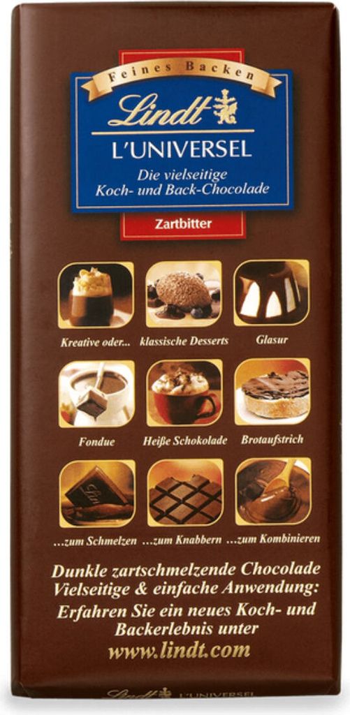 Lindt Luniversel vielseitige Koch und Back Zartbitter Schokolade 200g