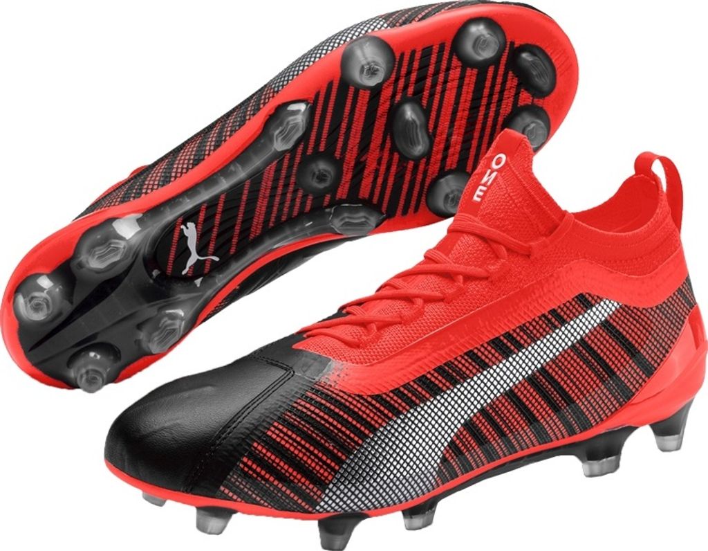 Puma Herren Fußballschuhe ONE 5.1 FG/AG - 105578 01 schwarz, rot, silber, Farbe:Mehrfarbig, Herren Schuhe:43