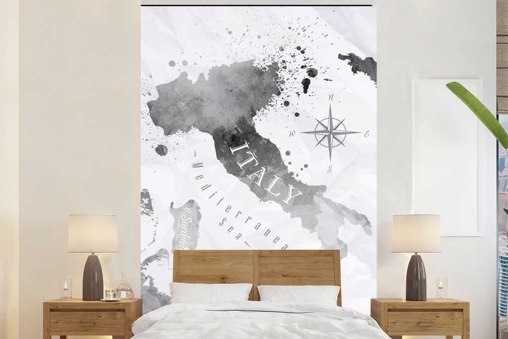 MuchoWow Fototapete für Wohnzimmer oder Schlafzimmer Wandtapete Vinyl Motivtapete Italien - Karte - Aquarell - 180x280 cm - Wallpaper