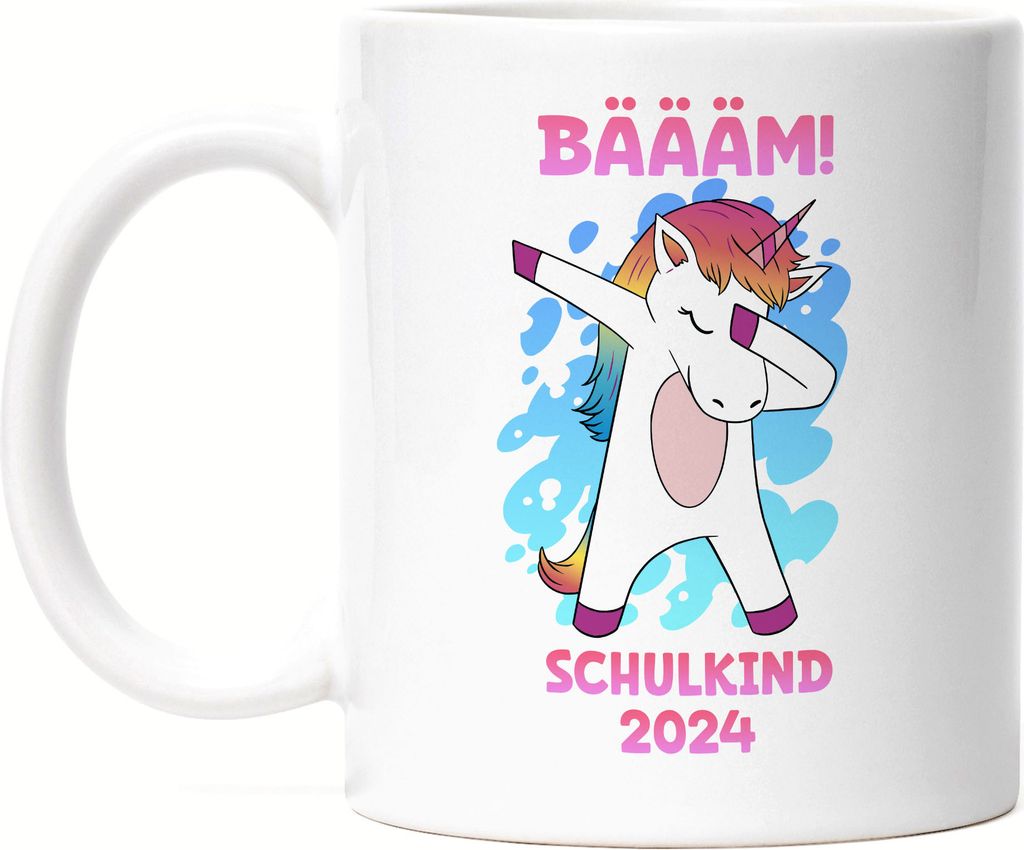 Bäääm Schulkind 2024 Tasse Weiß Einschulungsgeschenk Einhorn Unicorn Schulstart Grundschule