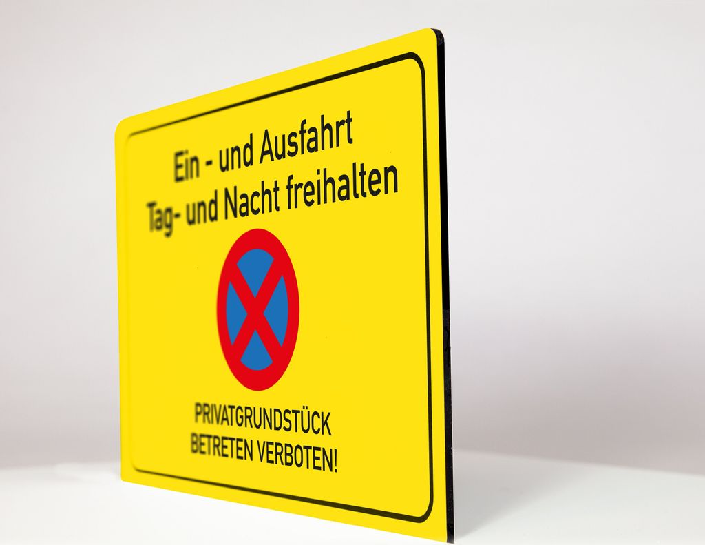 Ein- und Ausfahrt freihalten - betreten verboten - Schild - gelb - 4 mm Alu Verbundplatte (30 x 20 cm)