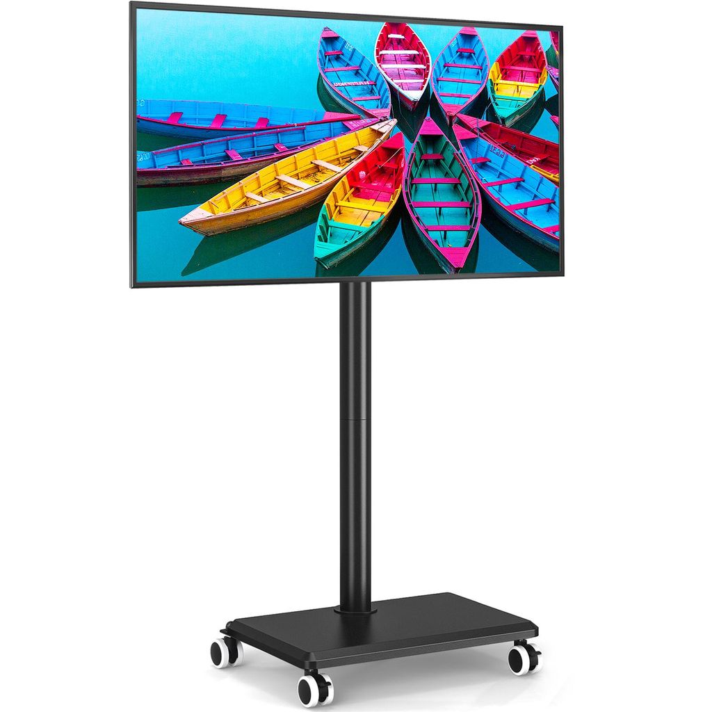 5Rcom TV-Ständer mit Rollen und Holzablage Geeignet für Fernseher von 27 bis 55 Zoll Mobiler TV-Ständer trägt bis zu 40 kg Maximale VESA-Aufnah...