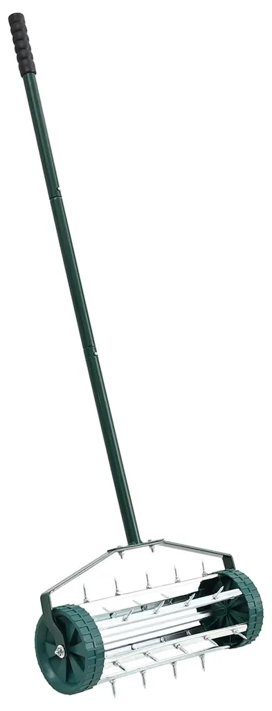 Rouleau à gazon avec picots d'aération intégrés acier vert 44 cm vidaXL