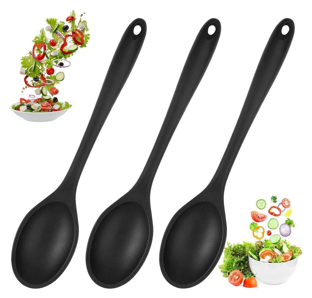 set di 3 cucchiai da cucina in silicone nero 27cm cucchiaio Immagine del prodotto 