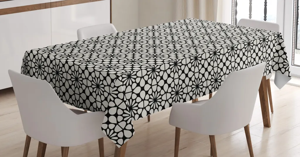 ABAKUHAUS Tovaglia astratta, cerchi geometrici astratti, adatta per interni ed esterni Lavabile Stampa Colori chiari Nessuno sbiadimento, 140 x 240 cm, colori guscio d'uovo Grigio antracite