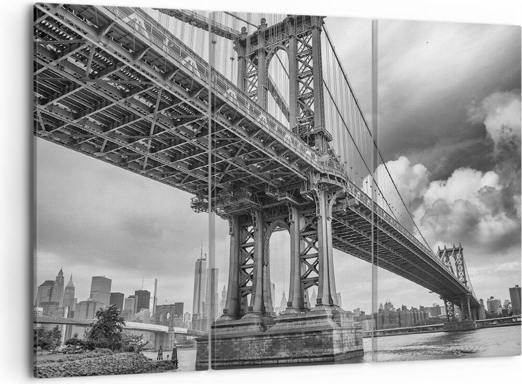 Bild auf Leinwand - Leinwandbild - 3 Teile - Manhattan Brücke Schwarzweiß - 105x70cm - Wand Bild - Wanddeko - Wandbilder - Leinwanddruck - Bilder...