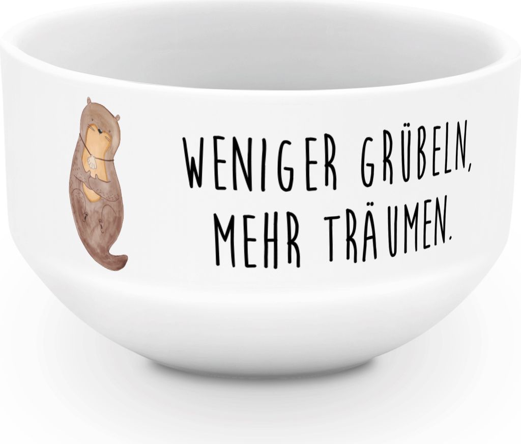 Mr. & Mrs. Panda Müslischale Otter Muschel - Weiß - Geschenk, dessertschale, Positiv, Obstschale, Träumen, Porzellan, Seeotter, Motivation, Müs...