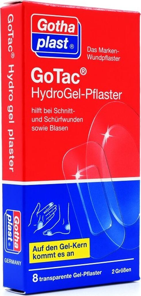 A product box for Gothaplast GoTac Hydro Gel-Pflaster.