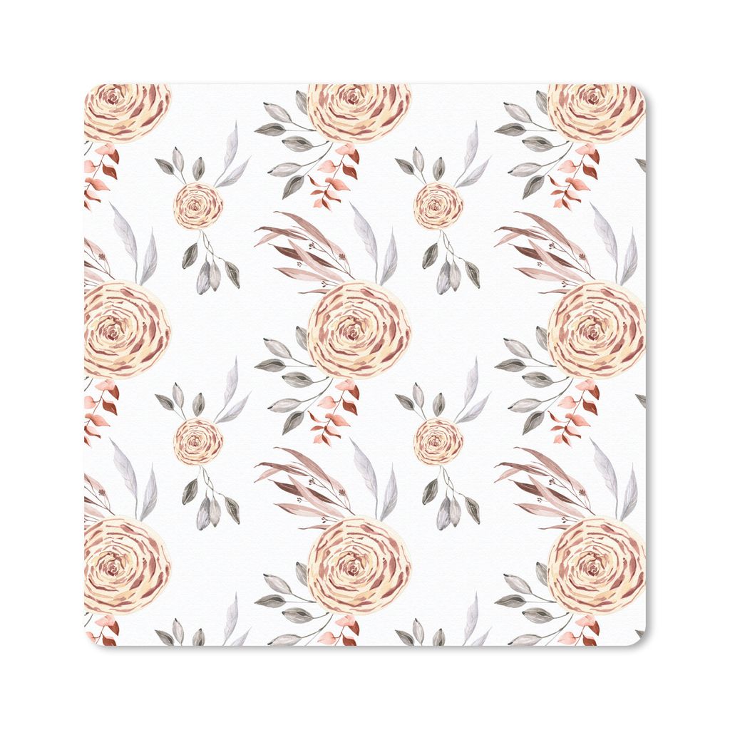 MuchoWow Mauspad Mousepad Rosen - Gold - Weiß 20x20 cm - Mousepads - Maus Mat - Pad - Mausunterlage - Desk Mat - Bureauartikeln