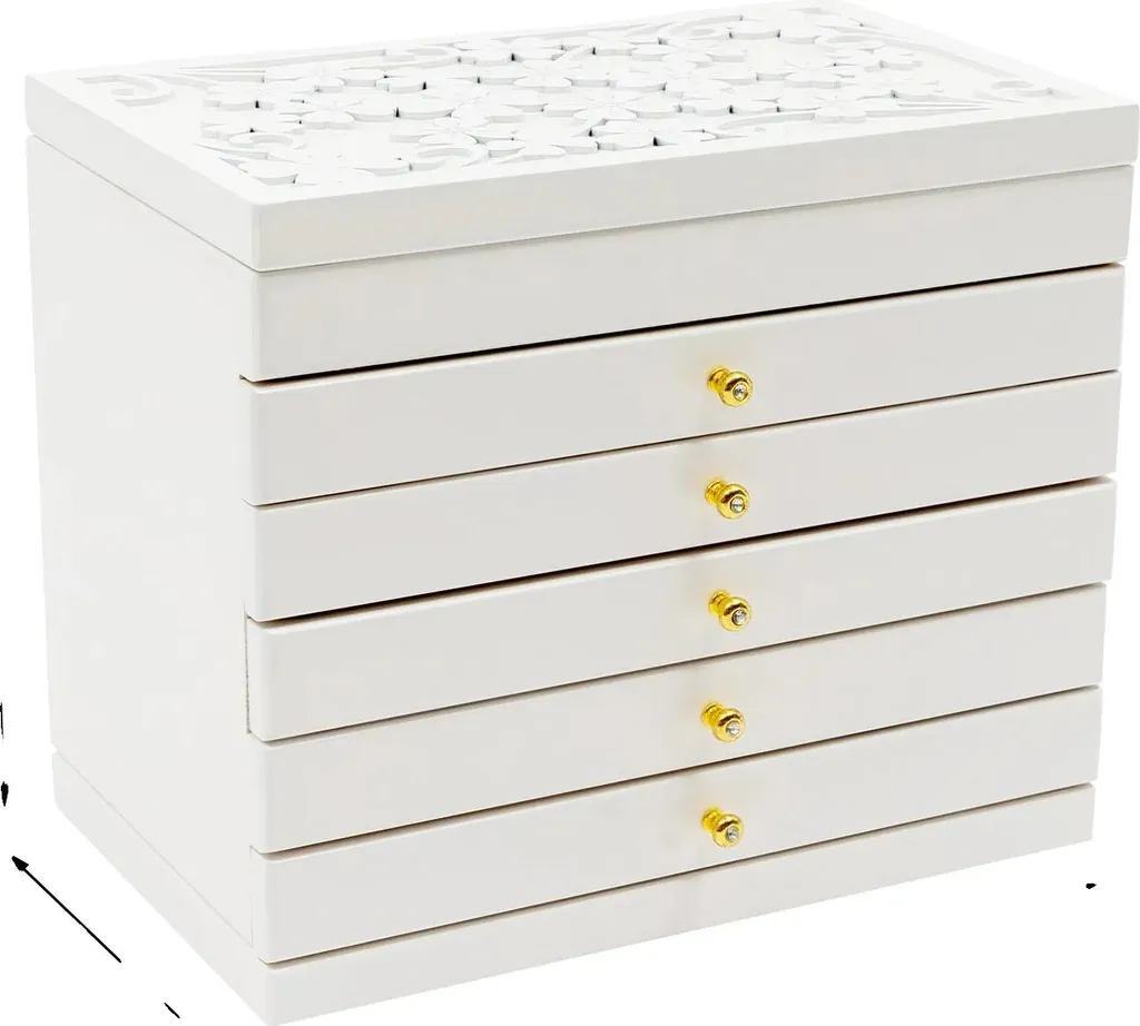 Portagioie, sei ripiani, design salvaspazio, bianco con specchio