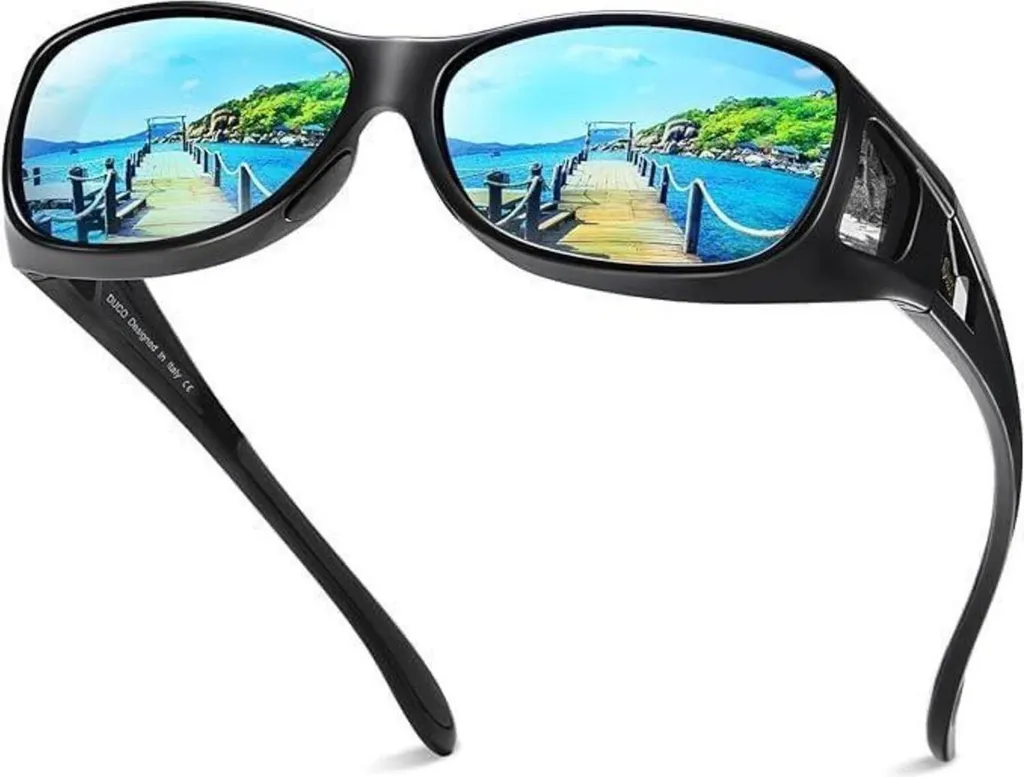 DUCO Lunettes de Soleil Polarisées Sur-Lunettes M-Noir Revo Bleu UV400