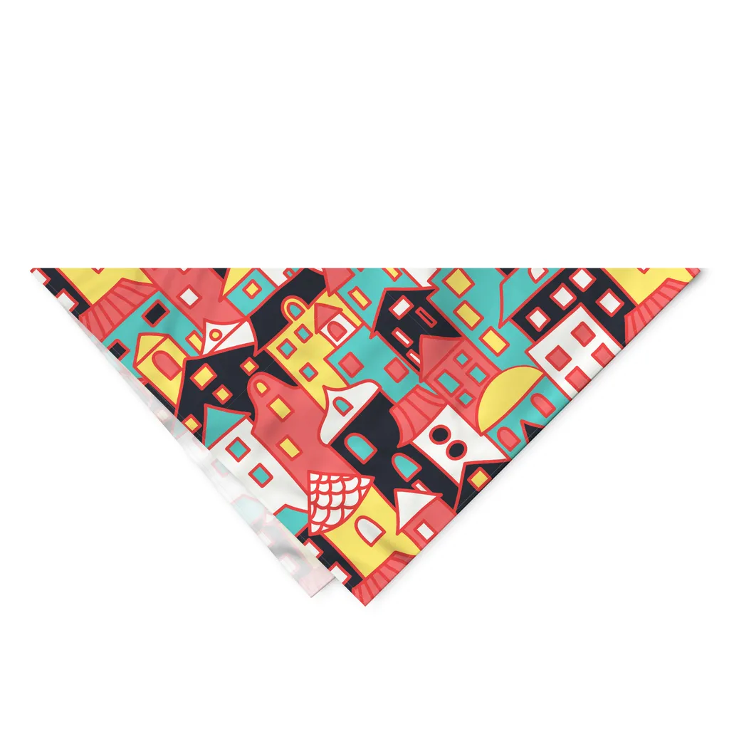 ABAKUHAUS Bandana olandese per animali domestici, Scarabocchi Città colorata, 40x40 cm, Multicolore
