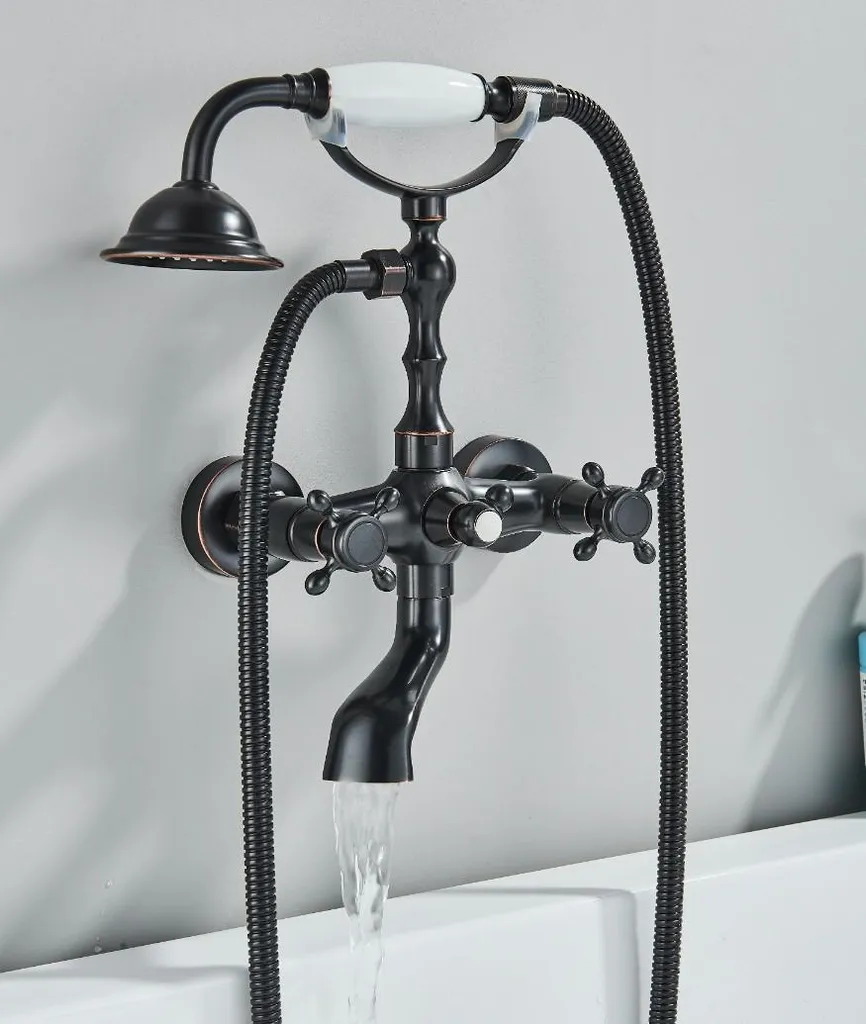 Rubinetto Vasca Nero Opaco Ari Retro | Miscelatore Parete Ottone Design - 4