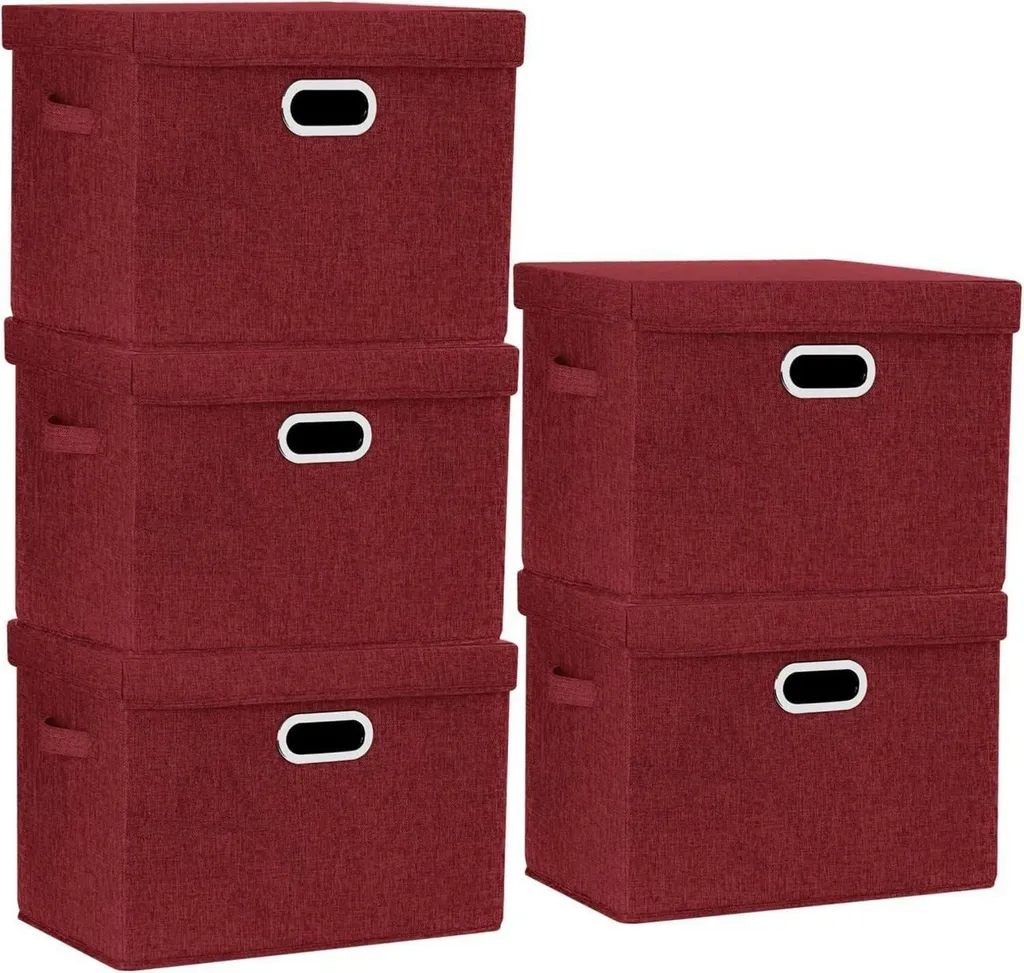 TYEERS Lot de 5 Boîtes de Rangement avec Couvercle 44x30x29 cm Vin Rouge