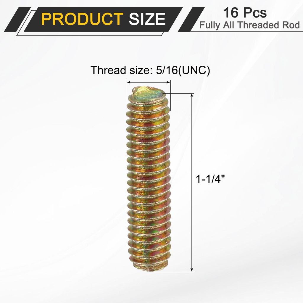 16 Pack Vollst?ndig Gewindestange 5/16" Gewinde, 1-1/4" L?nge, Gewindeschraube Gewindestange Schraube Sofa Fu? Schraube Bolzen fš¹r Stuhl M?bel M...