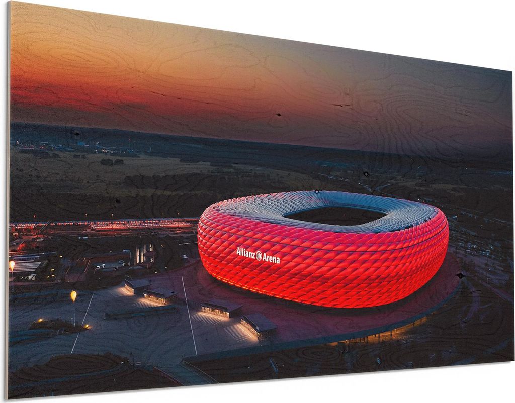 DEQORI Holzbild 100x50 cm 'Allianz Arena, München' Bild auf Holz Wandbild Kunstdruck
