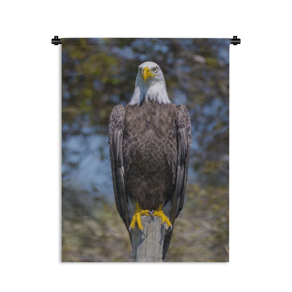 MuchoWow Wandteppich Wandbehang Ein Weißkopfseeadler sitzt auf einem Holzpfahl 60x80 cm Tapisserie Dekoration Wandtuch - Decke - Wandtücher - W...