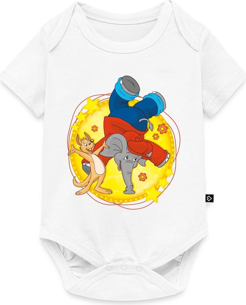Spreadshirt Benjamin Blümchen Steht Auf Seinem Rüssel Kurzarm Tages Baby Body, 68 (3-6 M.), Weiß