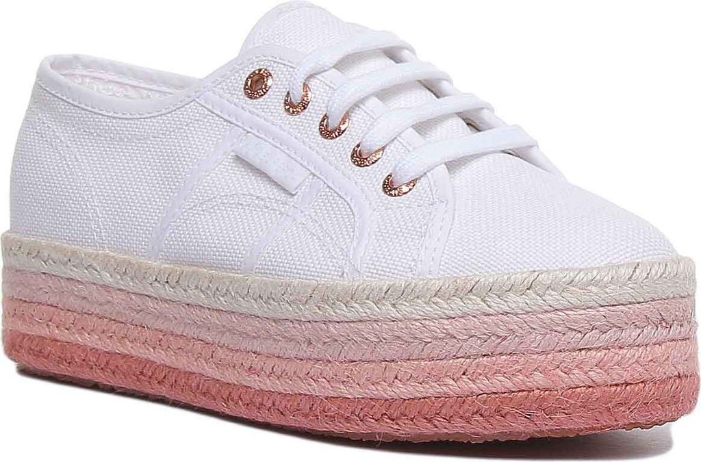 Superga 2790 Cotcolorpew Frauen Schnürung Farbige Seil Plattform Schuhe Weiß – 3.5 UK / Weiß