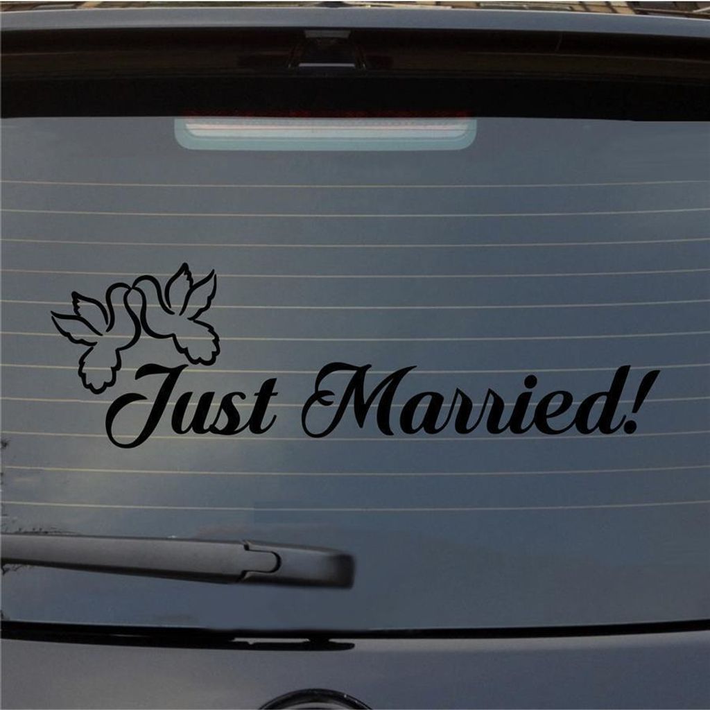 Heckscheibenaufkleber Just Married Tauben Liebe Hochzeit 55x16,5 cm Schwarz Matt Auto Aufkleber Sticker