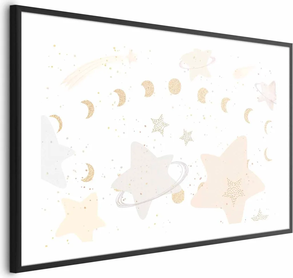 Poster Luna e Stelle 90x60 cm con Cornice Nera - Arredo Casa Moderno