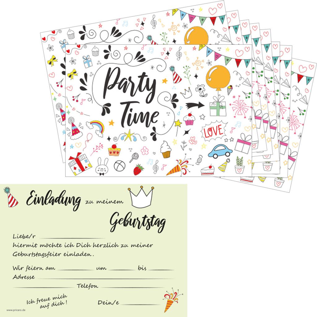 PRICARO Einladungskarten Kindergeburtstag, A6 "Party Time", Produktbild 
