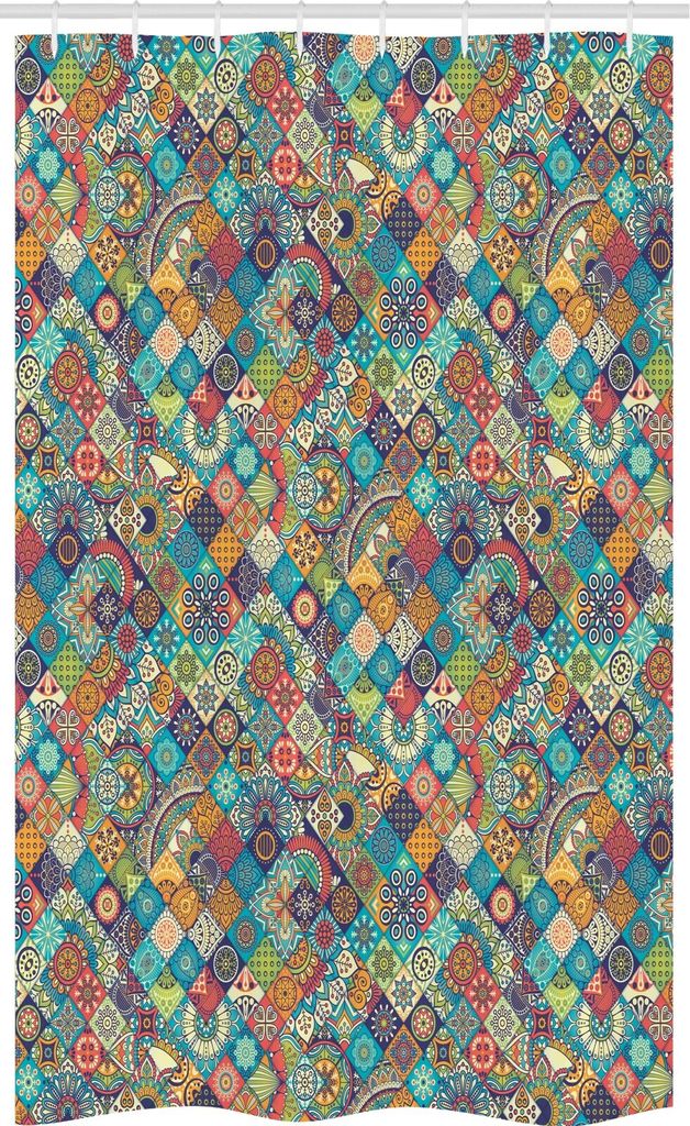 ABAKUHAUS marokkanisch Schmaler Duschvorhang, Orientalische Motive, Badezimmer Deko Set aus Stoff mit Haken, 120 x 180 cm, Mehrfarbig