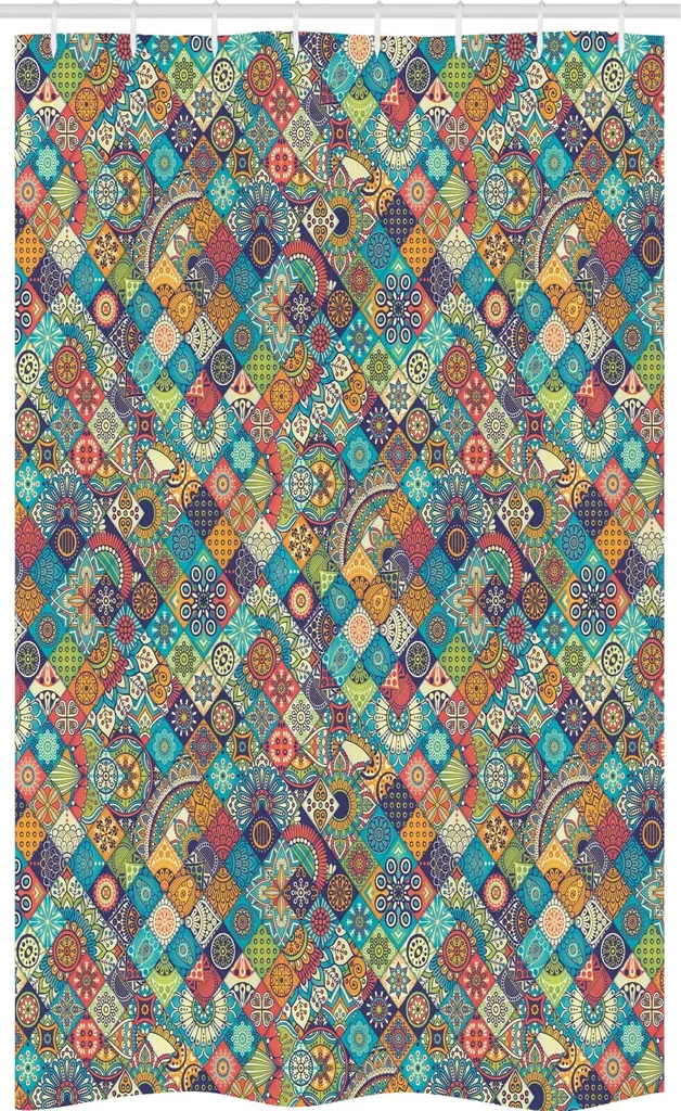 ABAKUHAUS Tenda da doccia marocchina stretta, motivi orientali, set decorativo per bagno in tessuto con ganci, 120 x 180 cm, multicolore