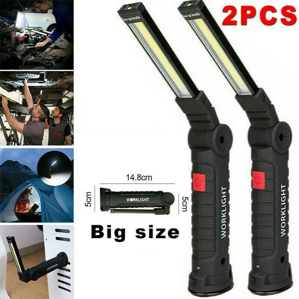 2x USB COB LED KFZ Arbeitsleuchte Magnet Akku Werkstattlampe Stablampe Handlampe 