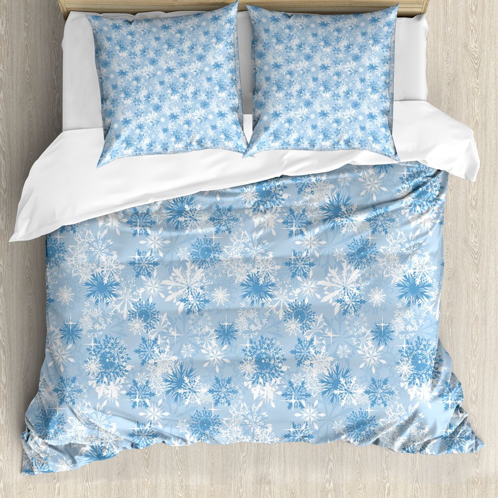 ABAKUHAUS Schneeflocke Bettbezug, Weihnachtssaison, Milbensicher Allergiker geeignet mit Kissenbezügen, 155 cm x 220 cm - 80 x 80 cm, Blassblau Weiß