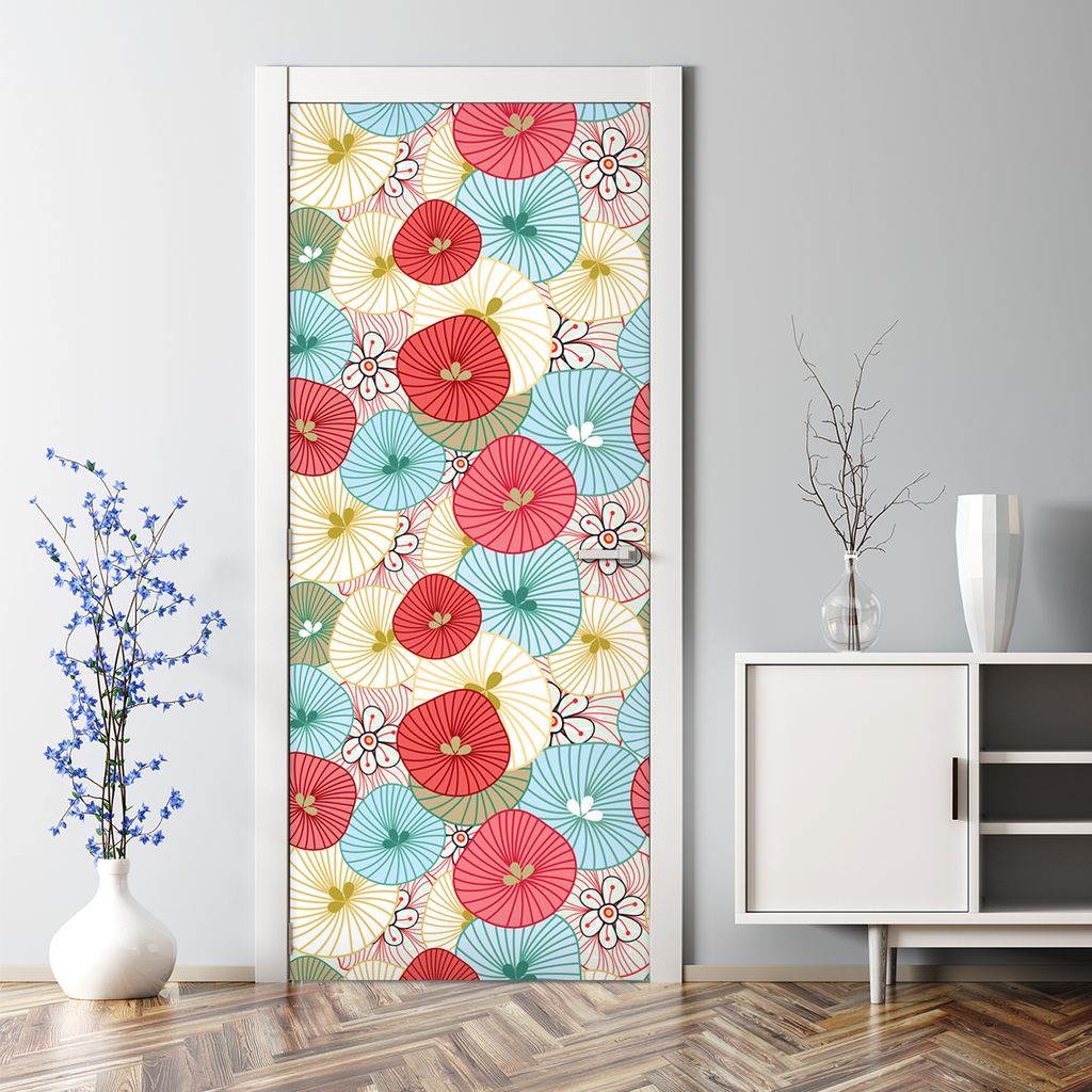 Dekorative Türposter selbstklebend Wandaufkleber Türaufkleber Blätter grün schwarz 70 x 200 cm