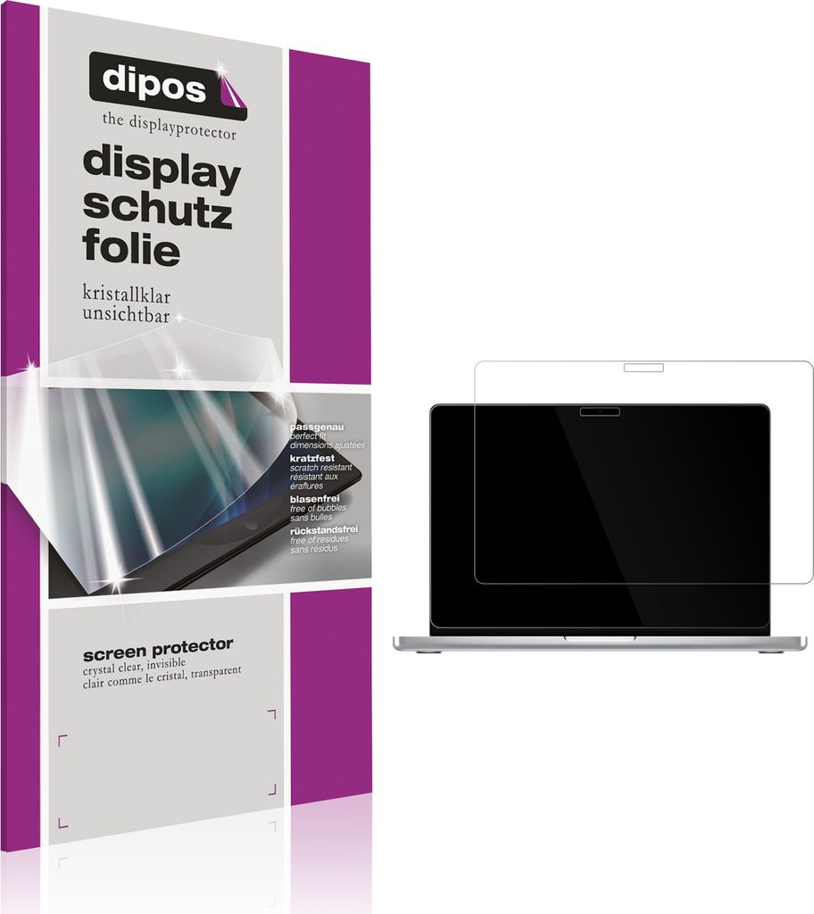 2x Schutzfolie für MacBook Pro M4 14 Zoll 2024 klar Displayschutzfolie Folie Display Schutz dipos