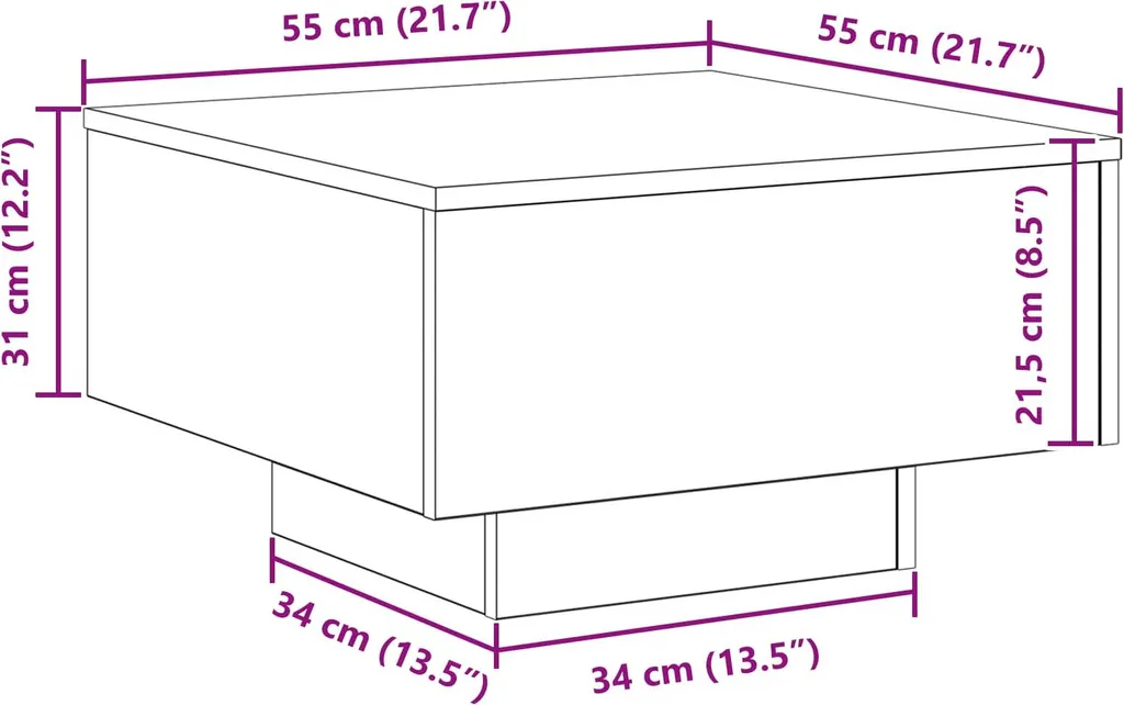 Table basse noire effet bois de chêne 55x55 cm robuste et compacte