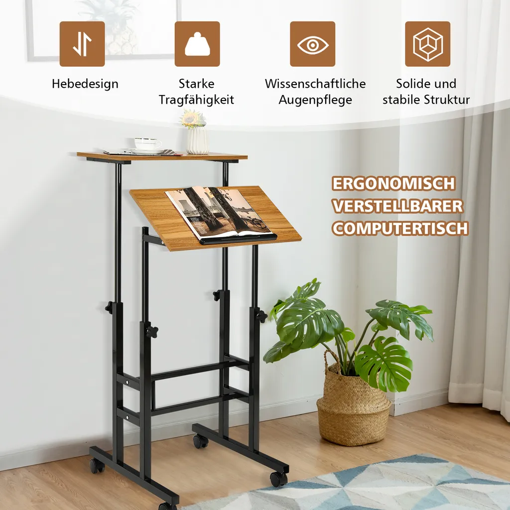 Table pour ordinateur portable réglable en hauteur et stable à brun - 4