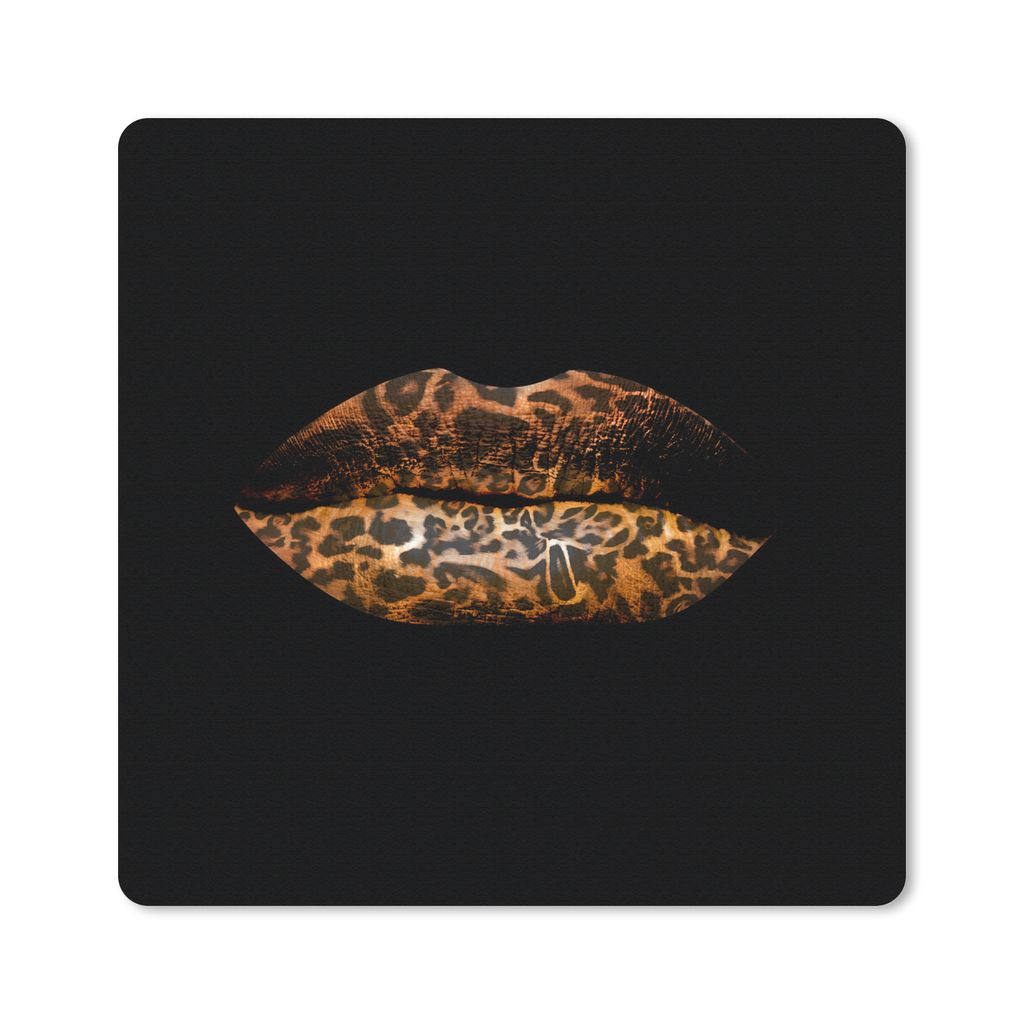 MuchoWow Mauspad Mousepad Lippen - Tigerdruck - Schwarz 20x20 cm - Mousepads - Maus Mat - Pad - Mausunterlage - Desk Mat - Bureauartikeln