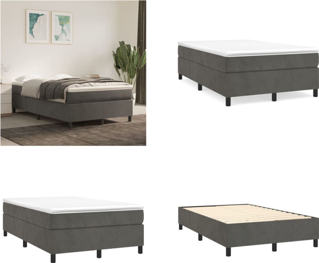 vidaXL Boxspringbett mit Matratze Dunkelgrau 120x200 cm Samt - Boxspringbett - Boxspringbetten - Bett - Schlafzimmermöbel