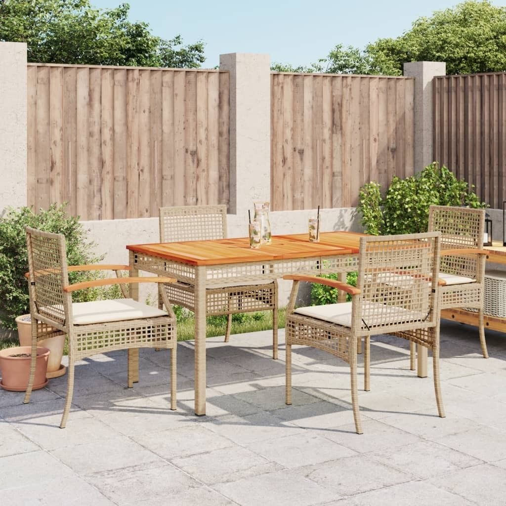 Maison Exclusive - 5-tlg. Garten-Essgruppe mit Kissen Beige Poly Rattan