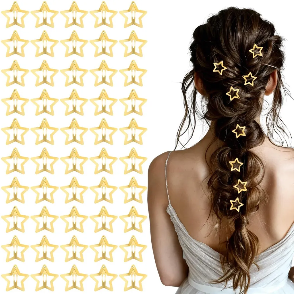Barrettes Cheveux Étoile pour Cérémonie et École - 50 Pièces Dorées