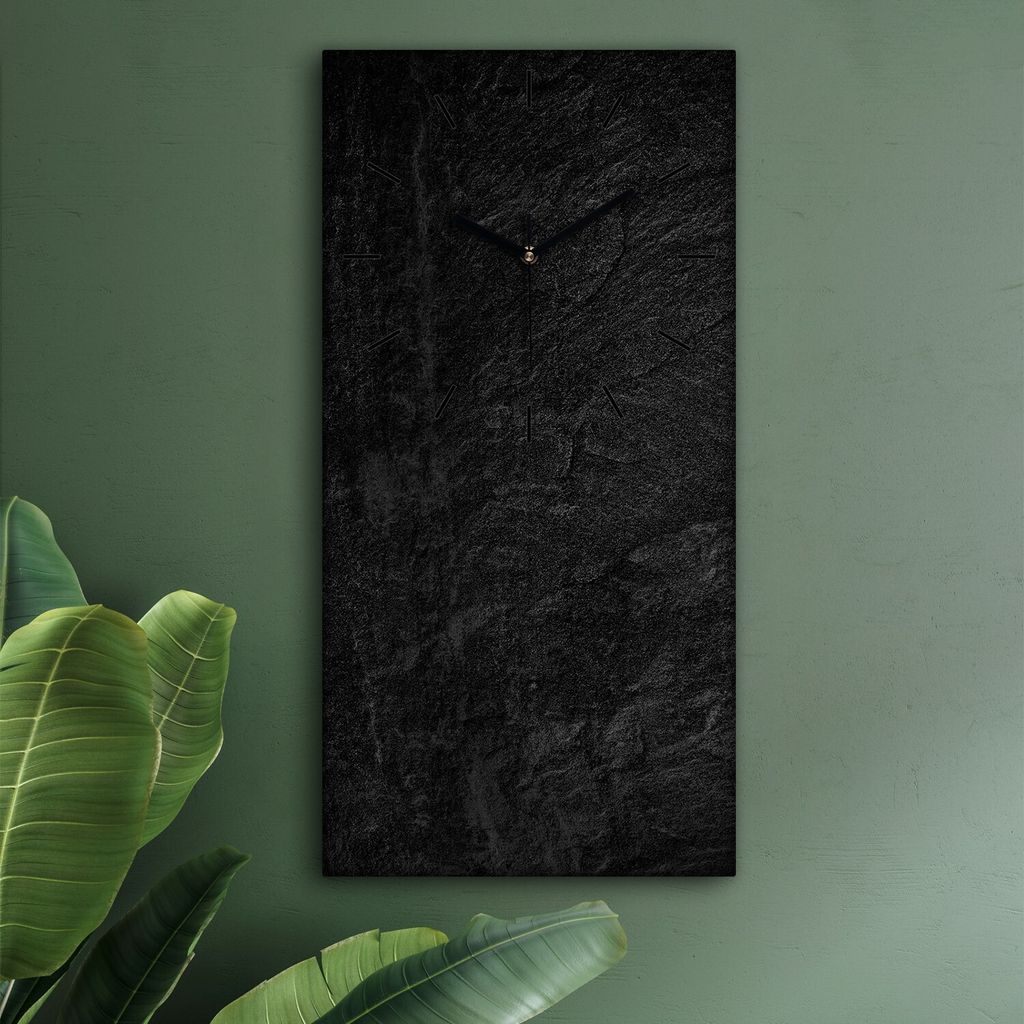 Wohnzimmer Leinwand Uhr Geräuschlos Küche 30x60 Schwarzer Stein, Marmor, Motive, Textur, schwarze Zeiger