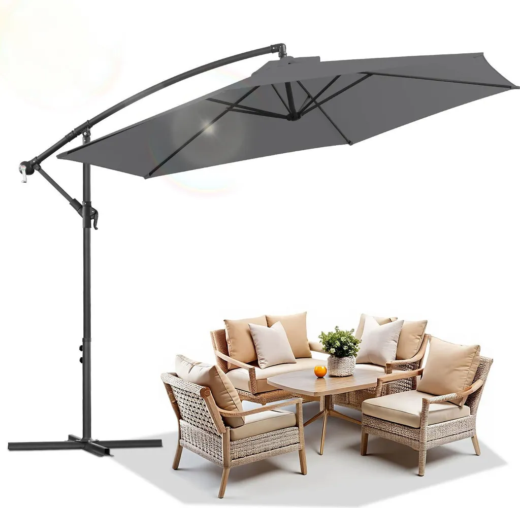 Ombrellone Izrielar 3 m grigio – Ombrellone moderno per terrazze, giardini e piscine