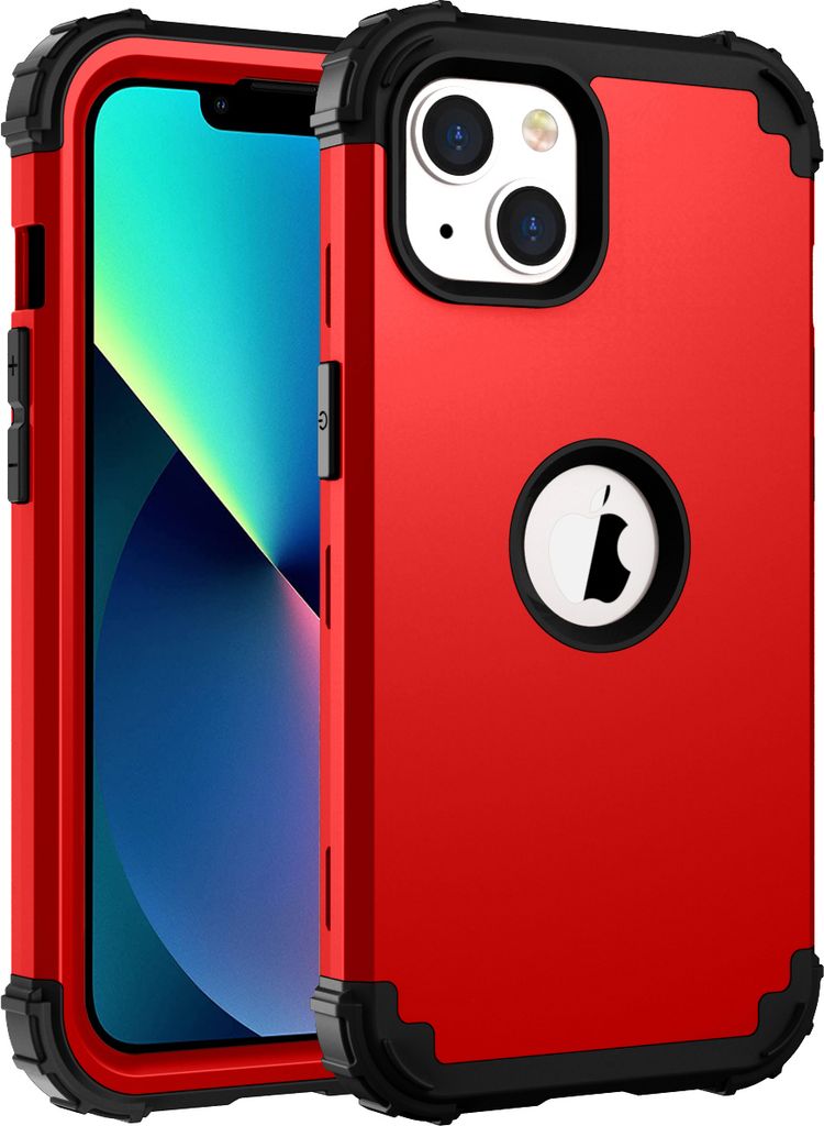iPhone 13 Hülle, 3 in 1 Hybrid PC TPU Stossfest Robust Schutzhülle für iPhone 13 Rot