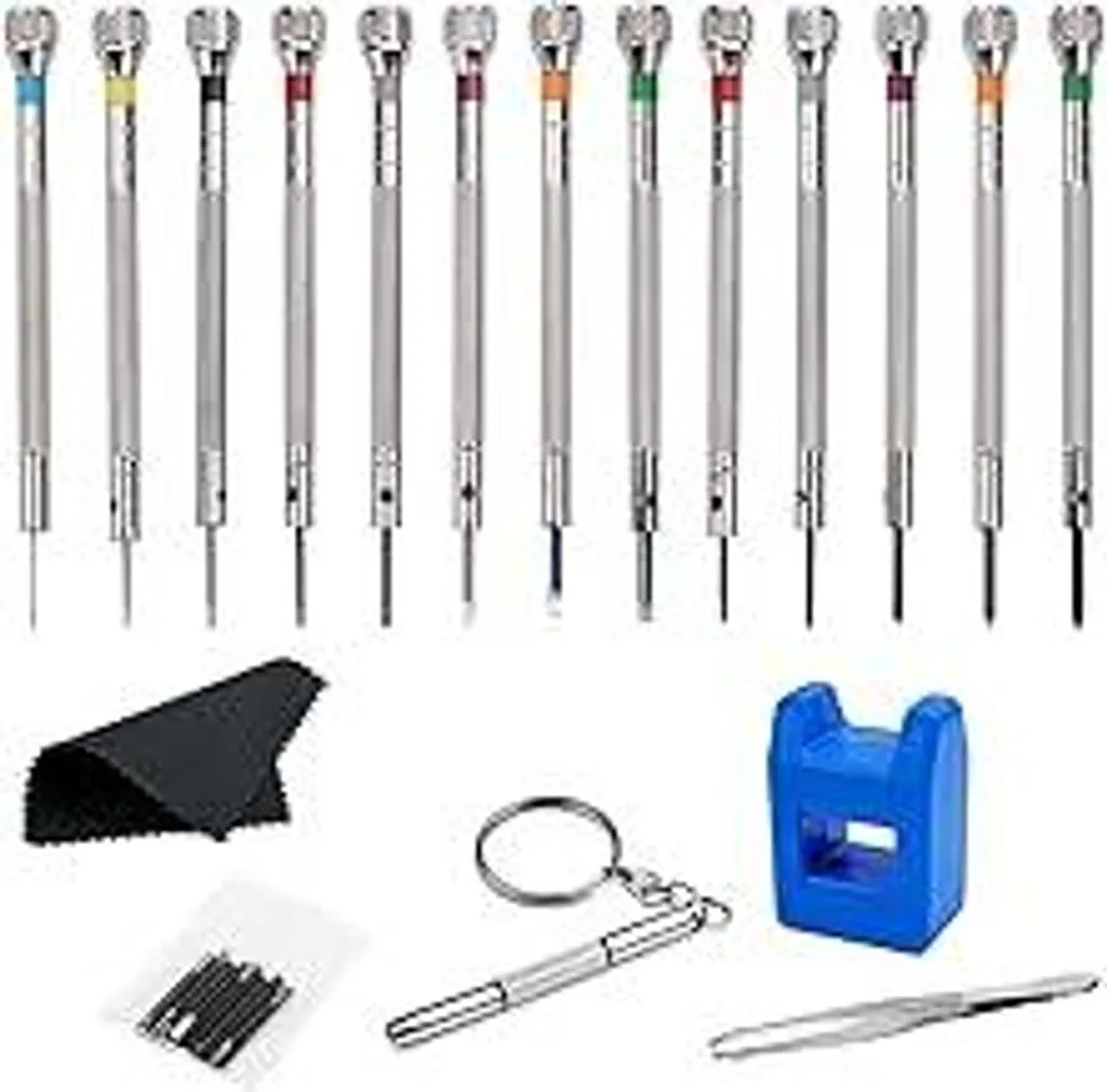 Set di 13 cacciaviti per orologiai con smagnetizzatore, utensili di precisione per orologiai da 0,6 mm a 2,0 mm, per cacciaviti per orologi, set di cacciaviti per occhiali (13)