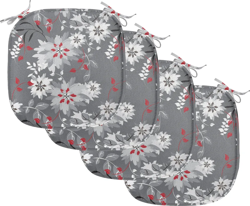 ABAKUHAUS Cuscini decorativi per sedie da sala da pranzo, Blooming Spring Nature, cuscini decorativi impermeabili con cinturini per sedie da cucina, 40 cm x 40 cm, confezione da 4, grigio chiaro e grigio vermiglio - 1