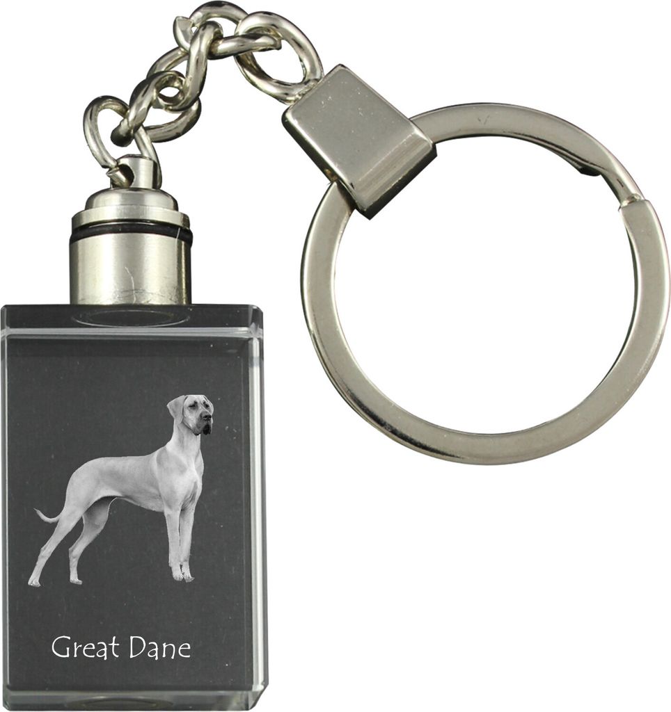 Deutsche Dogge, Ulmer Dogge, Große Dogge - Schlüsselanhänger aus Kristall mit Hundefoto, beleuchteter Schlüsselanhänger, einzigartiges Geschen...