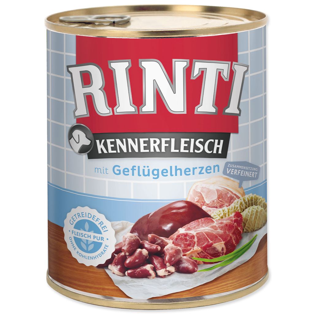 Rinti 800gx12 Kennerfleisch plechovka na drůbeží srdce Obrázek produktu 